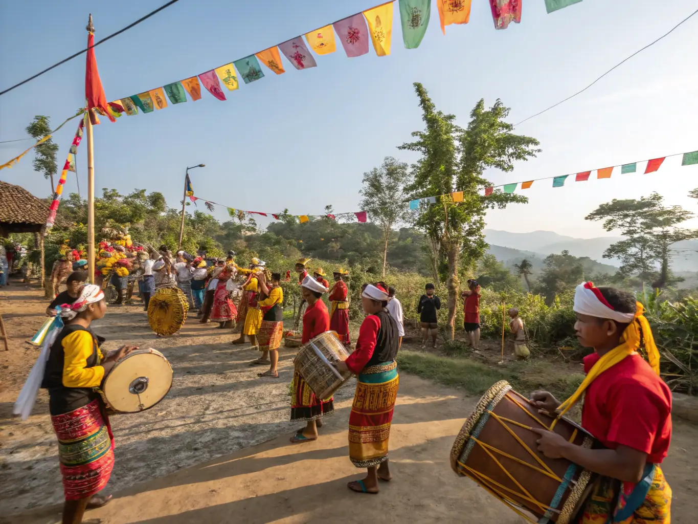 A captivating image of a traditional Malagasy village, with locals engaged in a cultural dance, representing a cultural experience tour.